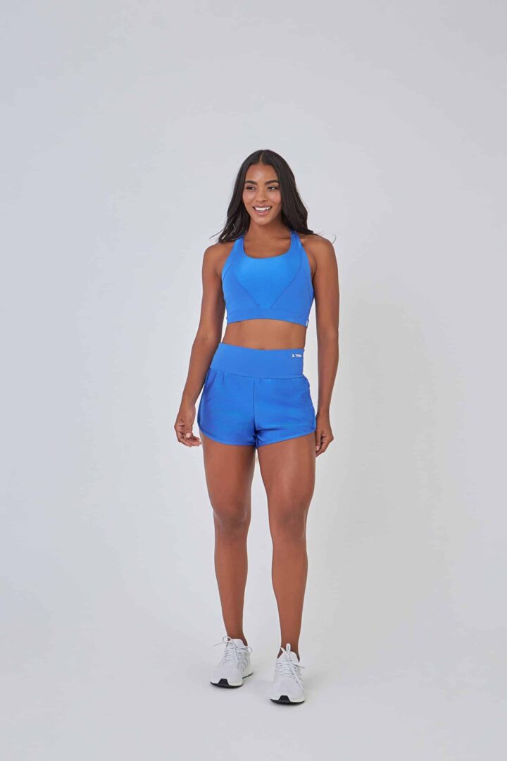 CONJUNTO SHORT VIC AZUL OCEANO PEROLADO + TOP NINA AZUL OCEANO