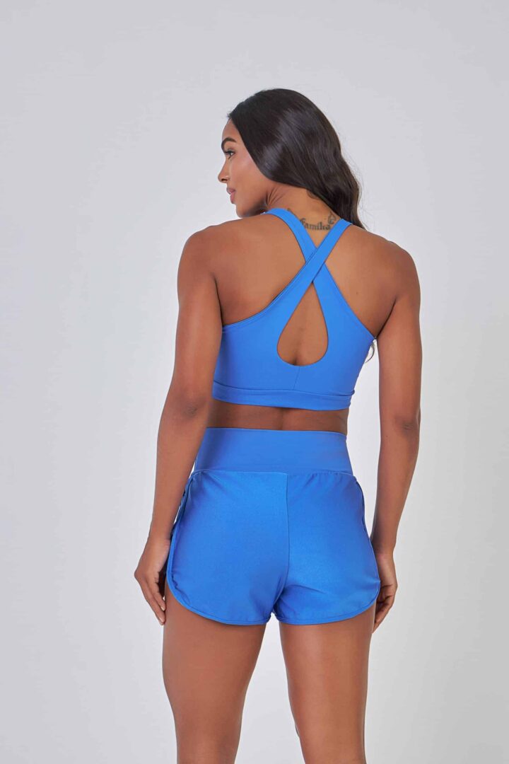 Alternative view of CONJUNTO SHORT VIC AZUL OCEANO PEROLADO + TOP NINA AZUL OCEANO
