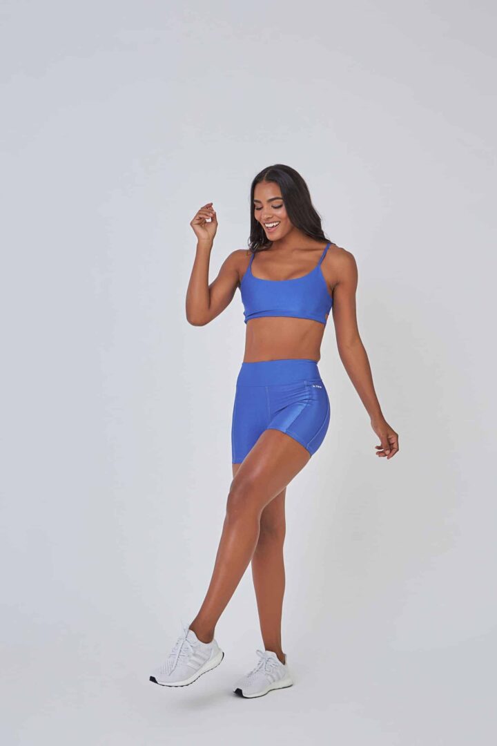 CONJUNTO SHORT NINA AZUL INDIGO + TOP LIS AZUL INDIGO CANELADO