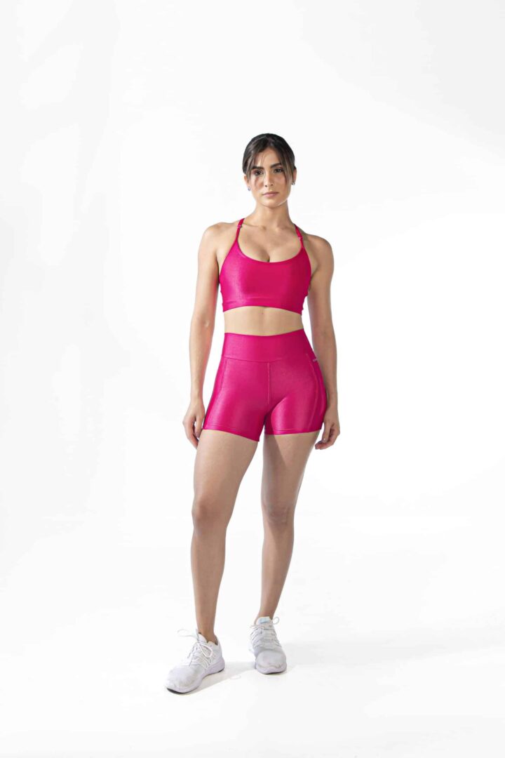 Alternative view of CONJUNTO SHORT NINA PINK + TOP ANA PINK CANELADO + CAMISETA ELOÁ BRANCA