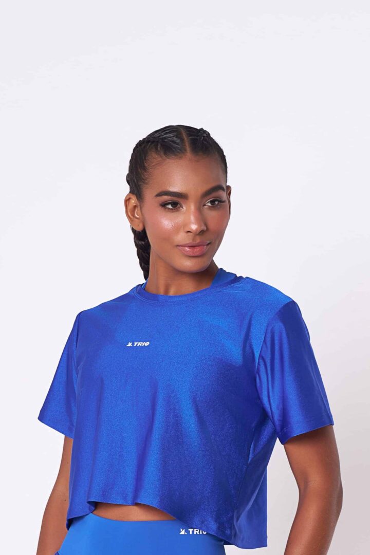 Alternative view of CONJUNTO SHORT VIC AZUL OCEANO + CROPPED LARISSA AZUL OCEANO PEROLADO